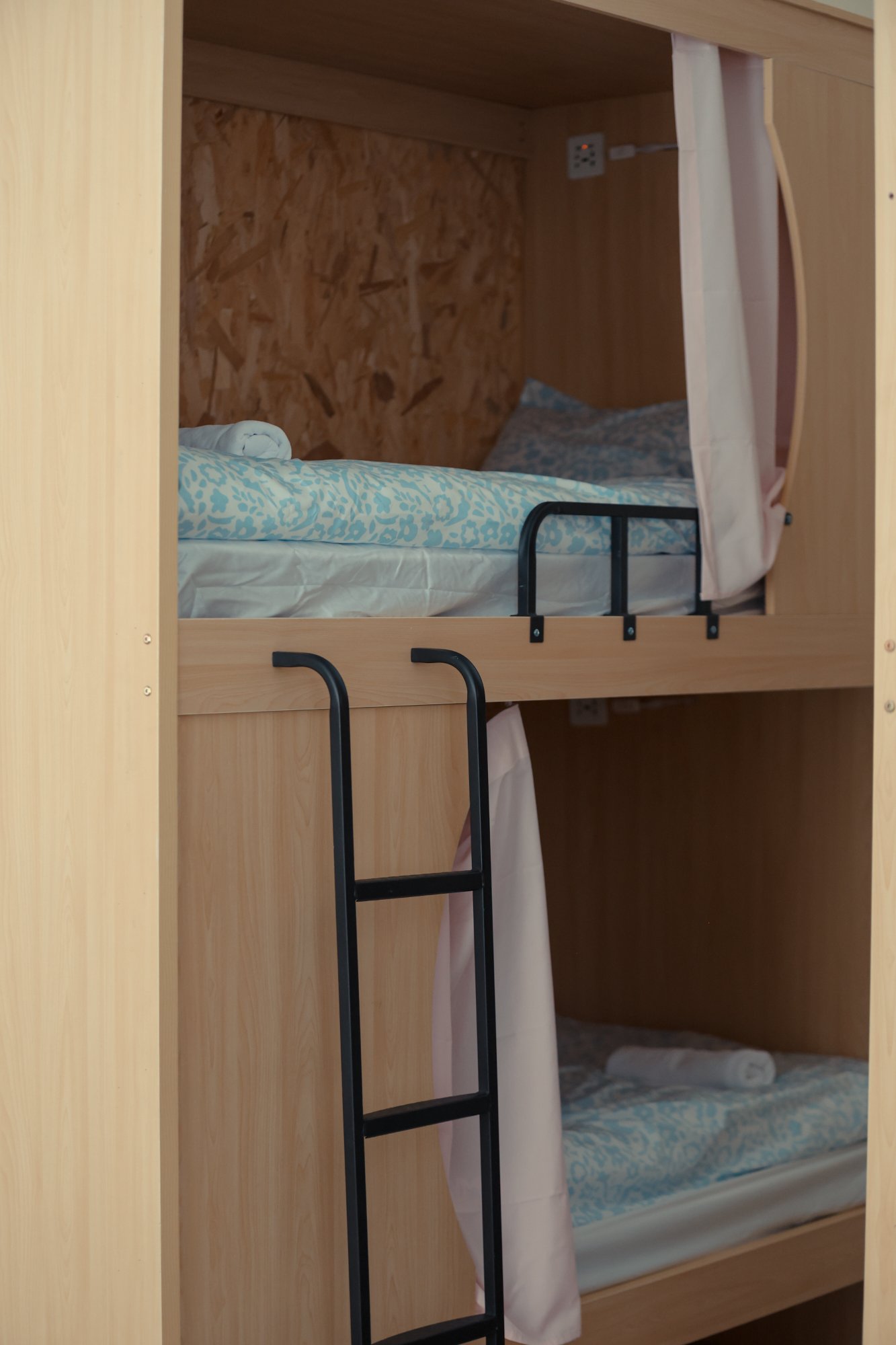 Bunk beds with curtains